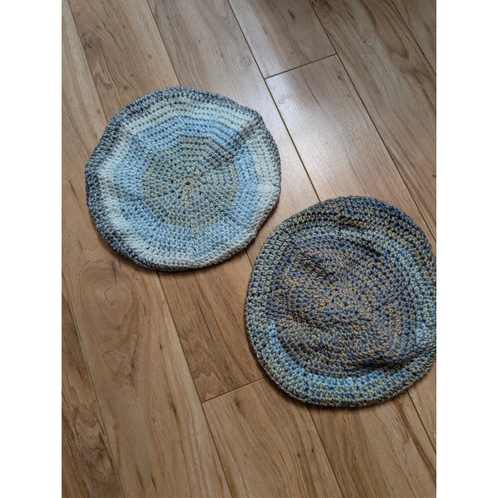 Bundle of 2 Handmade Crochet Beret Hats - French Artist Slouchy Tams - Blue